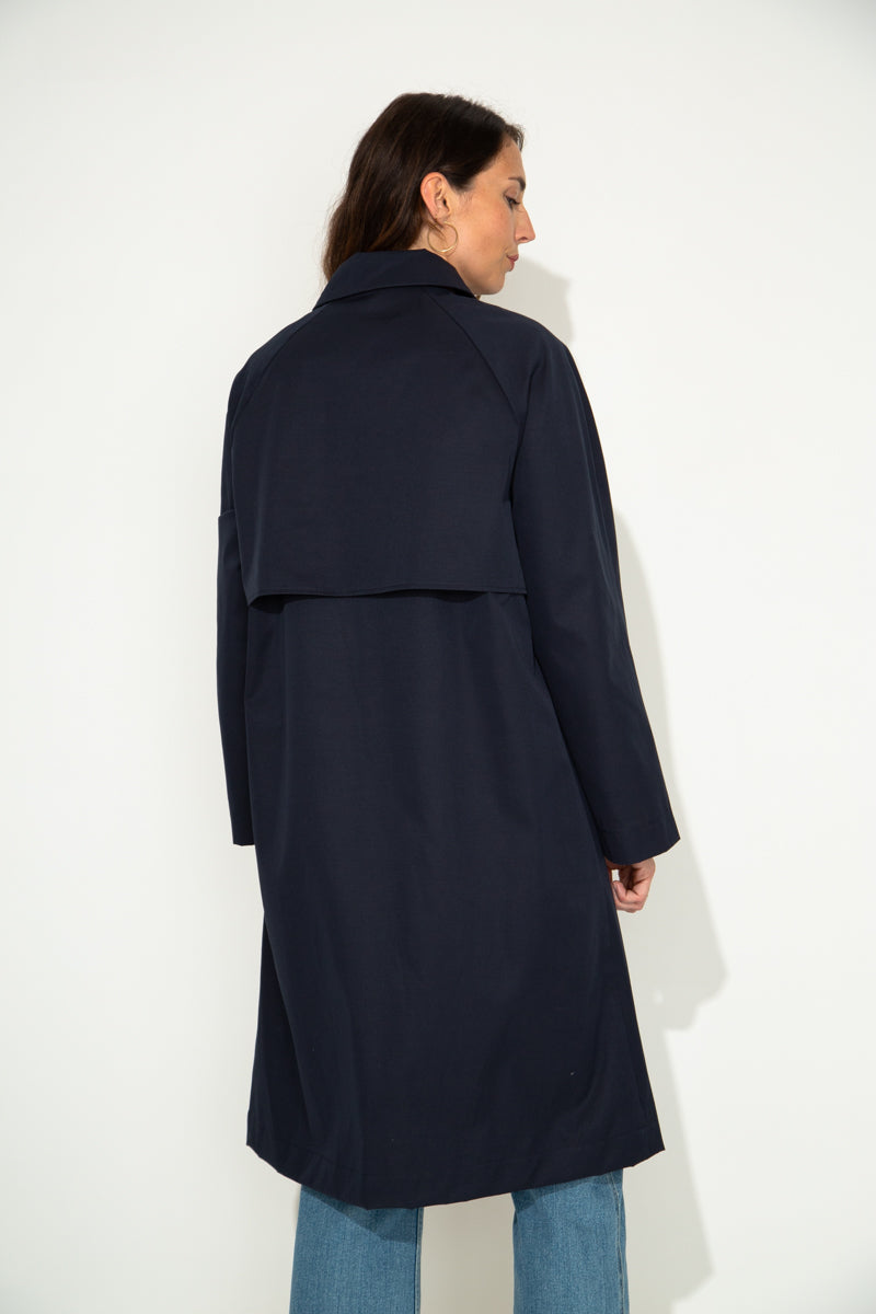 ROSALES - ROSALES - Imper volume ample toucher doux aspect coton MARINE - Trench & Coat