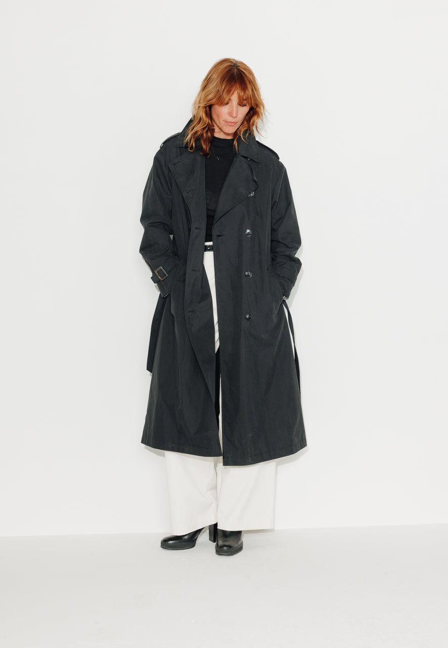 AMANDIER - AMANDIER - Trench long ceinturé en coton déperlant noir NOIR - Trench & Coat