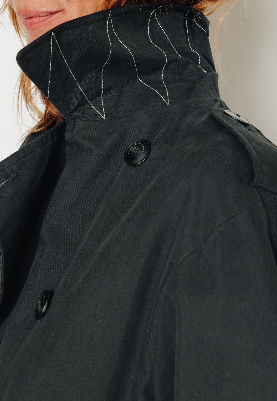 AMANDIER - AMANDIER - Trench long ceinturé en coton déperlant noir NOIR - Trench & Coat