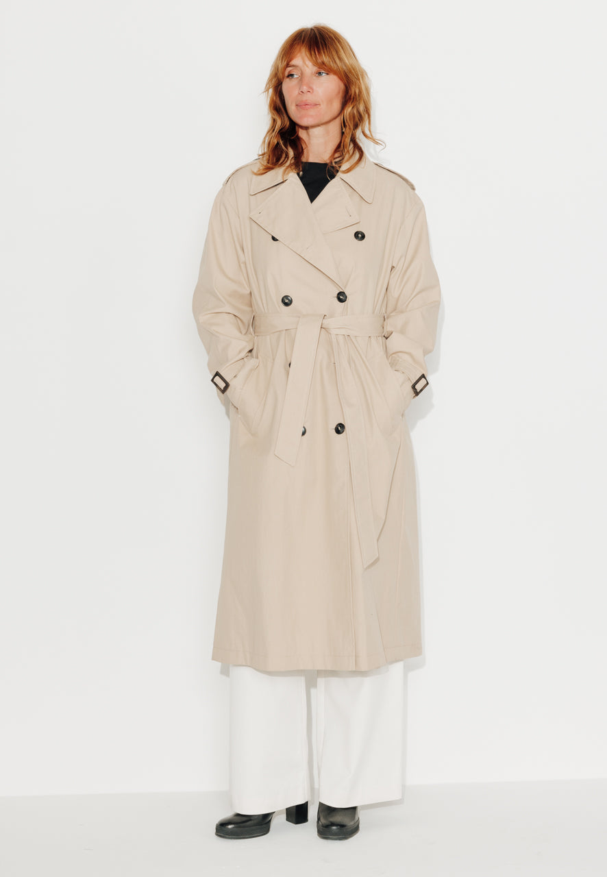 AMANDIER - AMANDIER - Trench long ceinturé en coton déperlant beige BEIGE - Trench & Coat