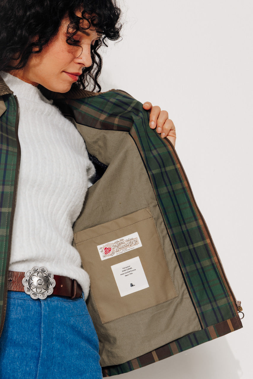 SORBUS - SORBUS - Imperméable court oversize en tartan de coton vert MARRON - Trench & Coat
