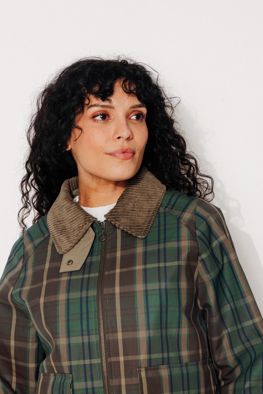 SORBUS - SORBUS - Imperméable court oversize en tartan de coton vert MARRON - Trench & Coat