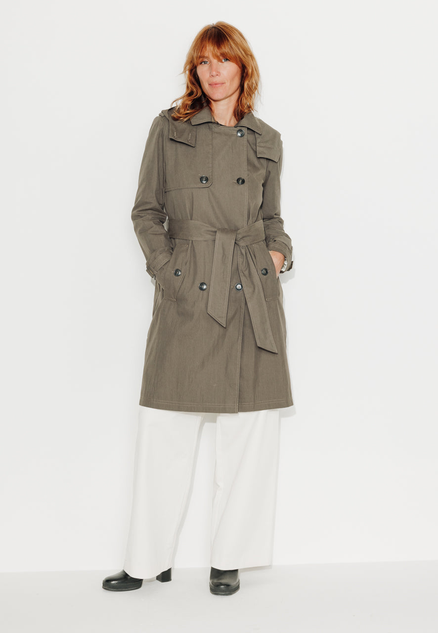 ROSIER - ROSIER - Trench à capuche amovible en coton déperlant taupe ECORCE - Trench & Coat