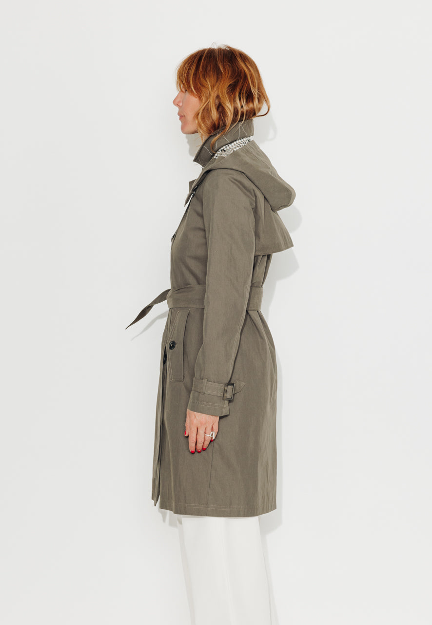 ROSIER - ROSIER - Trench à capuche amovible en coton déperlant taupe ECORCE - Trench & Coat