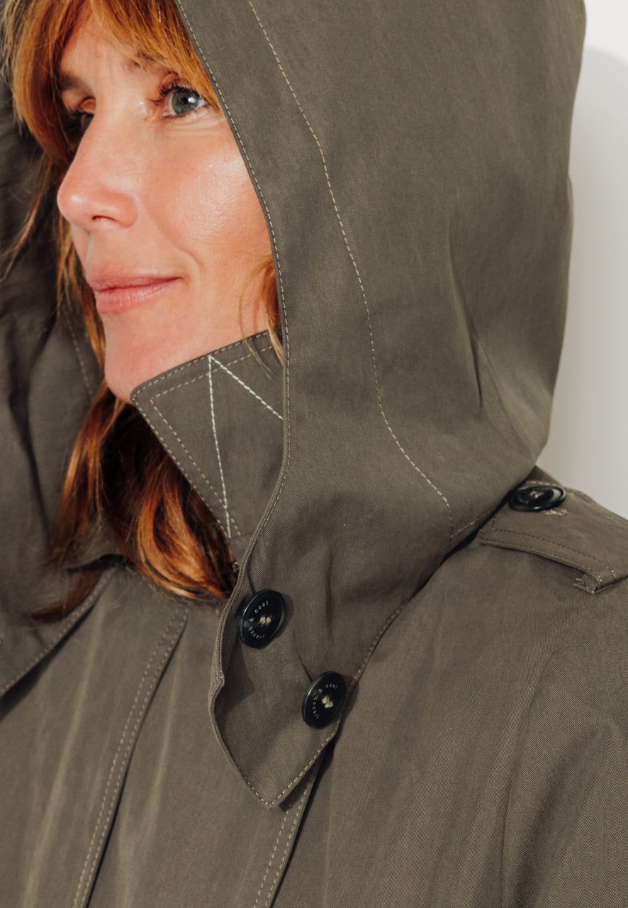 ROSIER - ROSIER - Trench à capuche amovible en coton déperlant taupe ECORCE - Trench & Coat