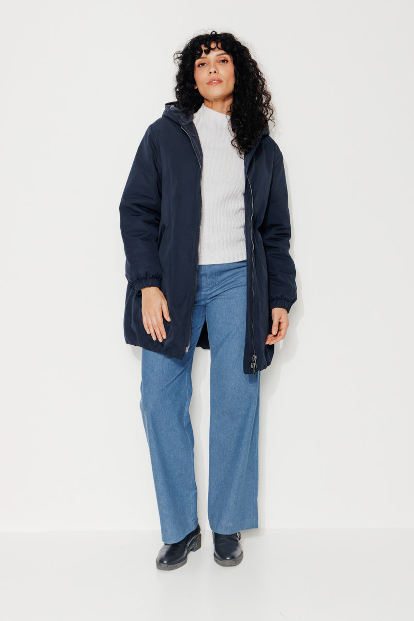 PINACEA - PINACEA - Parka mi longue ouatinée en coton déperlant marine MARINE - Trench & Coat