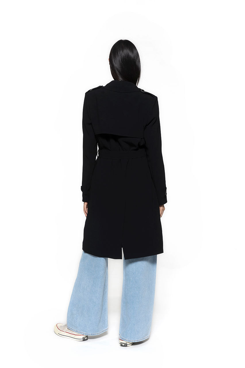 Trench noir BEDELINE-Trench en tissu fluide noir