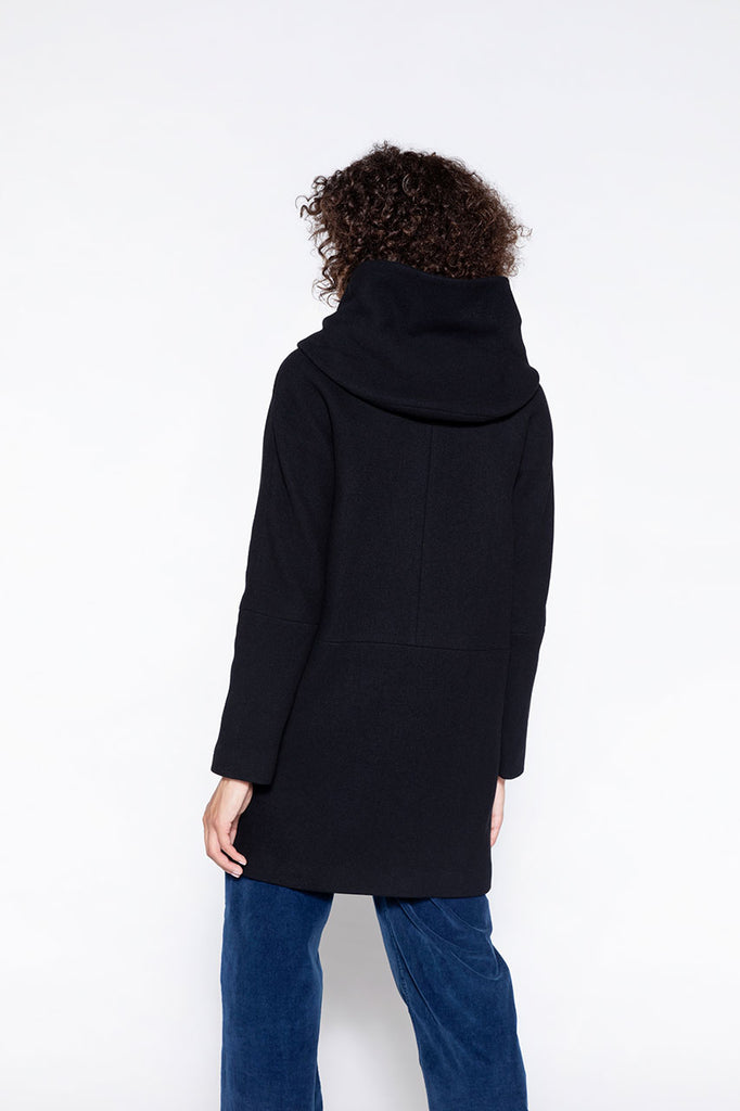 Manteau chaud Berning laine vierge noir-Manteau à capuche en drap de laine noir