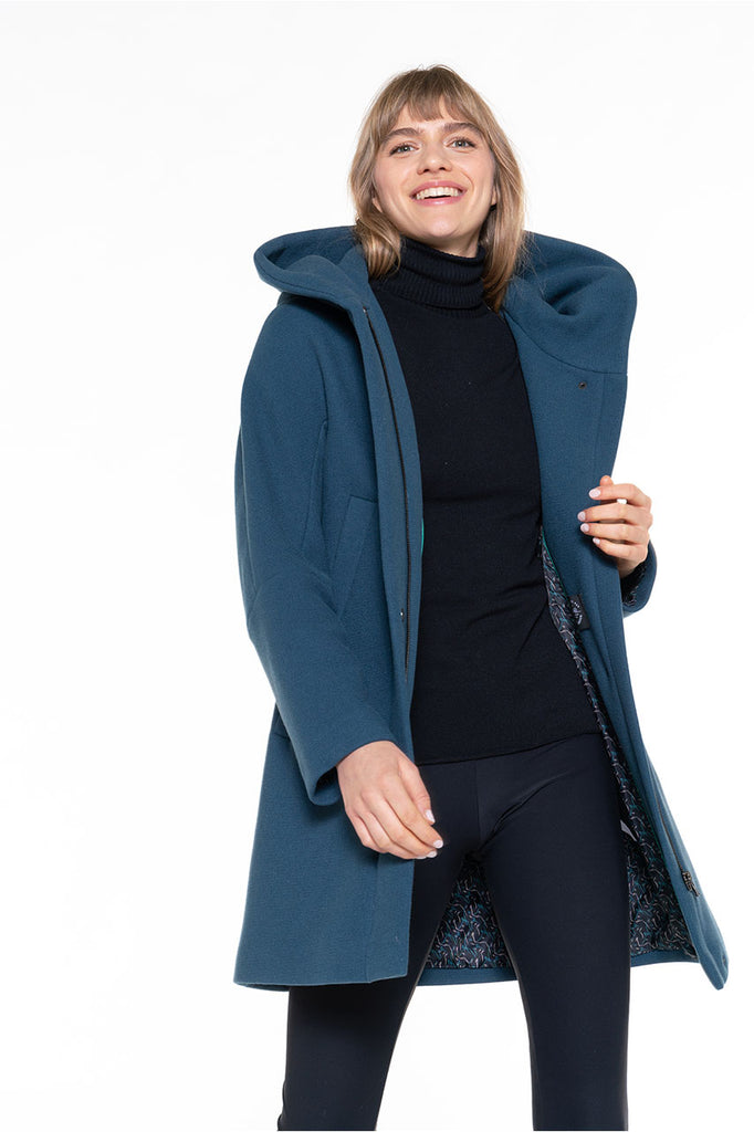 Manteau BERNING-Manteau à capuche en drap de laine bleu
