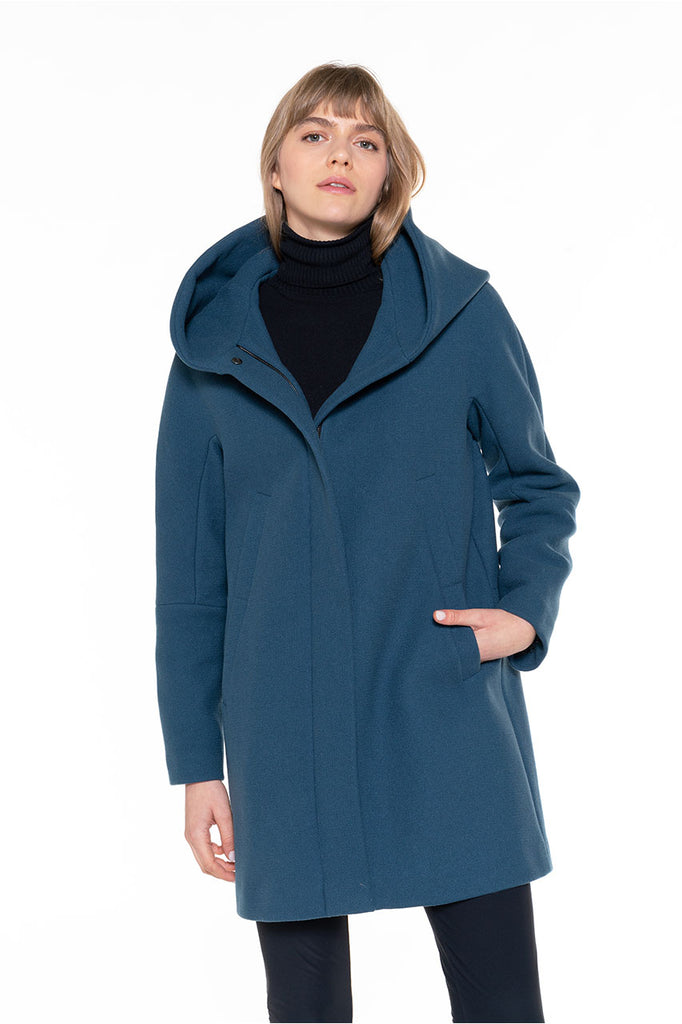 Manteau BERNING-Manteau à capuche en drap de laine bleu