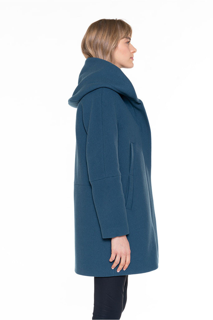 Manteau BERNING-Manteau à capuche en drap de laine bleu