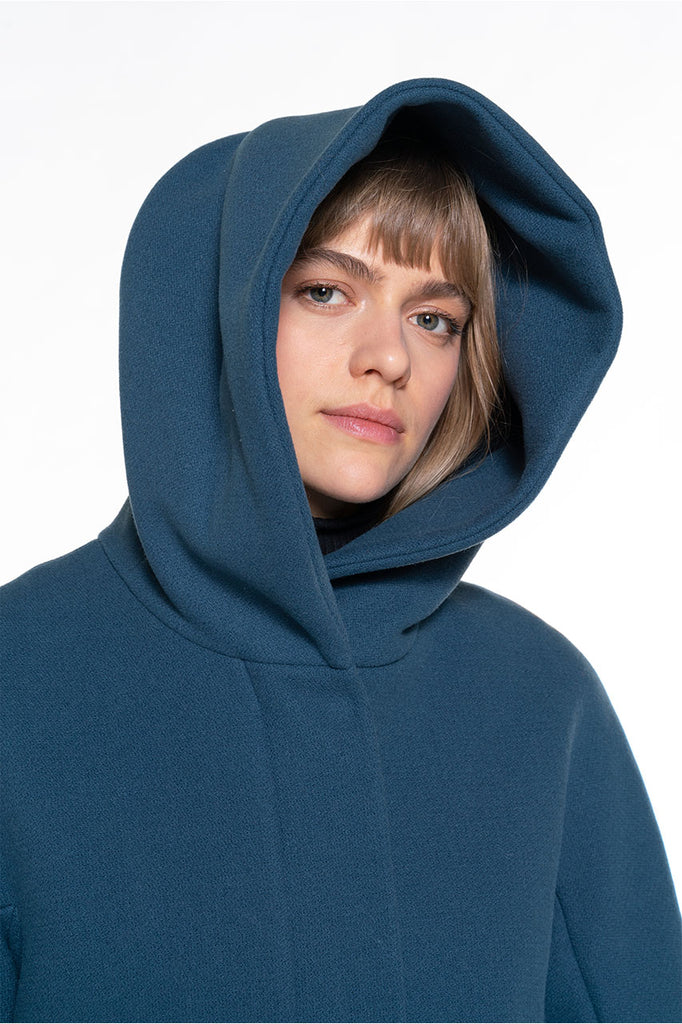 Manteau BERNING-Manteau à capuche en drap de laine bleu