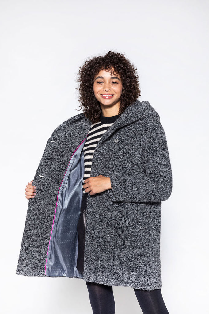Manteau chaud Ricoux alpaga noir-Manteau à capuche en laine vierge et alpaga noir