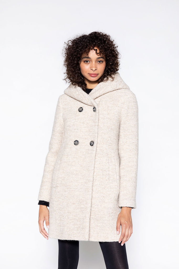 Manteau chaud Ricoux alpaga sable-Manteau à capuche en laine vierge et alpaga sable