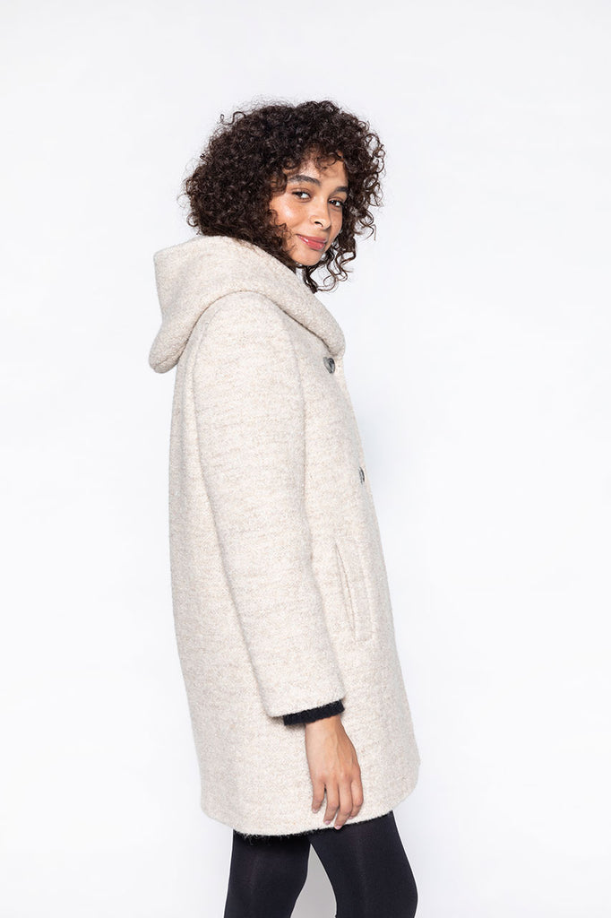 Manteau chaud Ricoux alpaga sable-Manteau à capuche en laine vierge et alpaga sable