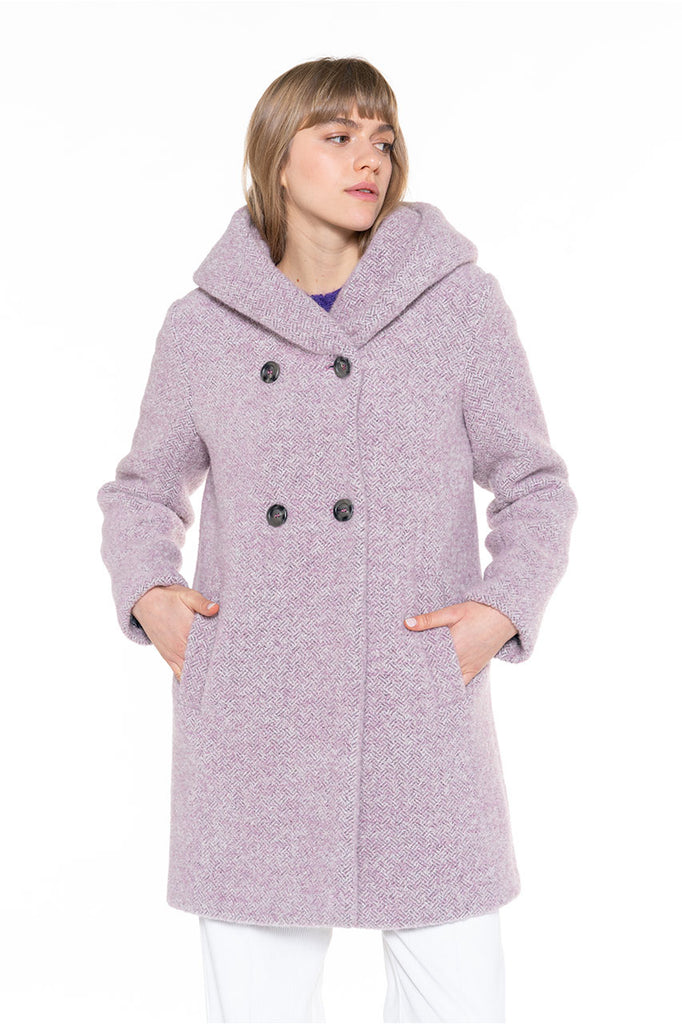 RICOUX-Manteau à capuche en laine vierge et alpaga parme