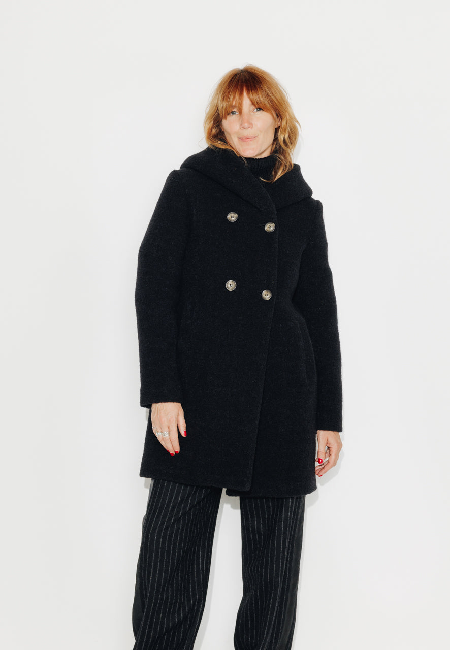 RICOUX - RICOUX - Manteau enveloppant en bouclette de laine noir Noir / Black - Trench & Coat