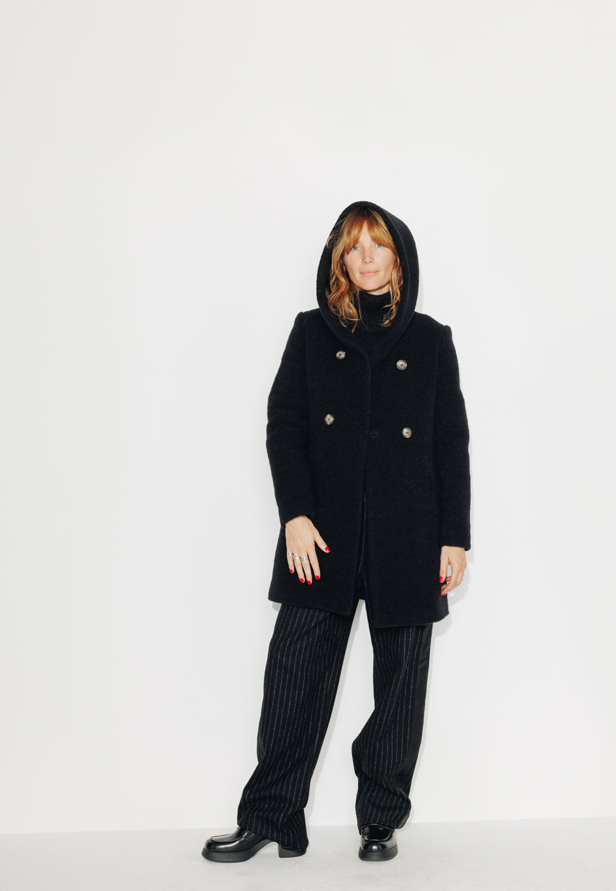 RICOUX - RICOUX - Manteau enveloppant en bouclette de laine noir Noir / Black - Trench & Coat