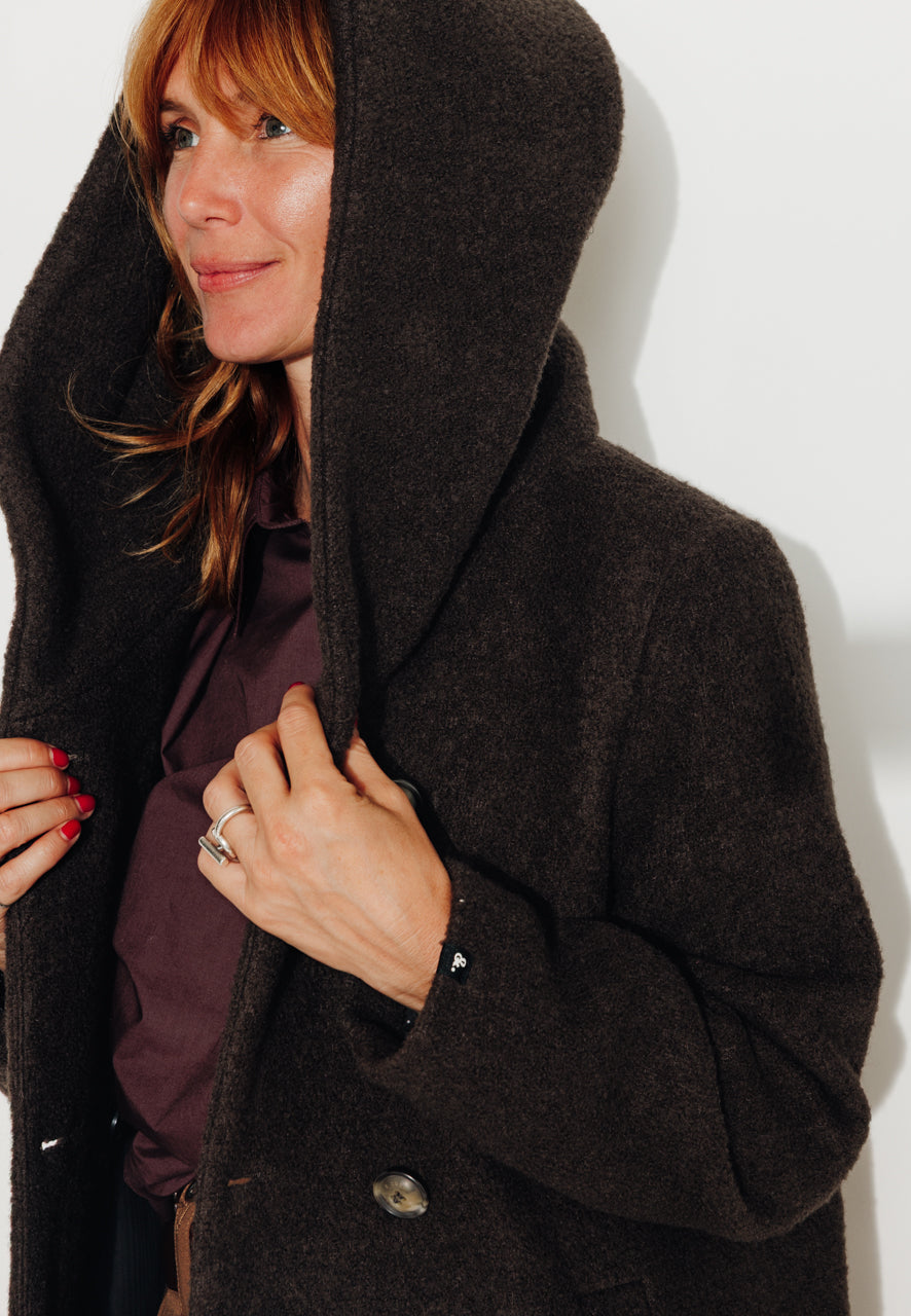 RICOUX - RICOUX - Manteau enveloppant en bouclette de laine marron Marron / Brown - Trench & Coat