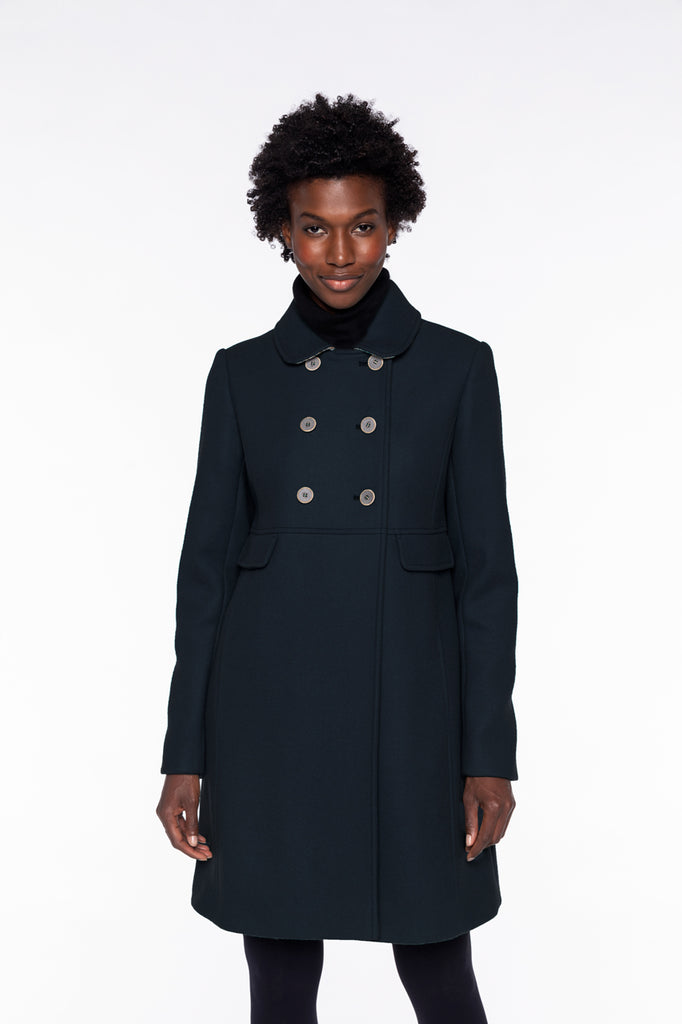 Manteau CHABOTTES-Manteau rétro en drap de laine bleu marine