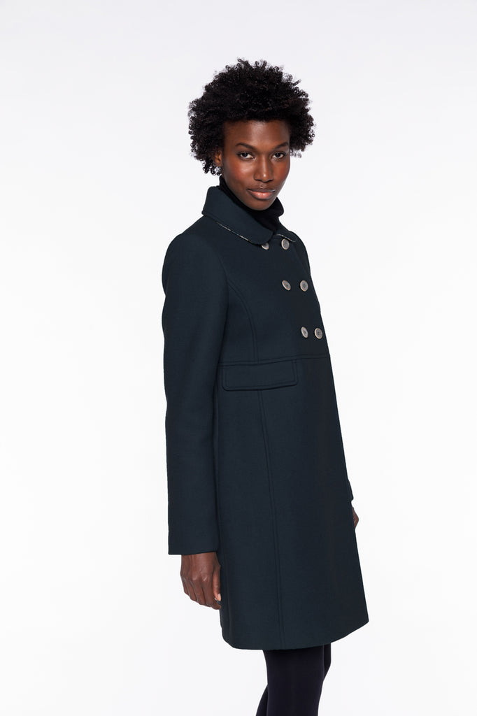 Manteau CHABOTTES-Manteau rétro en drap de laine bleu marine