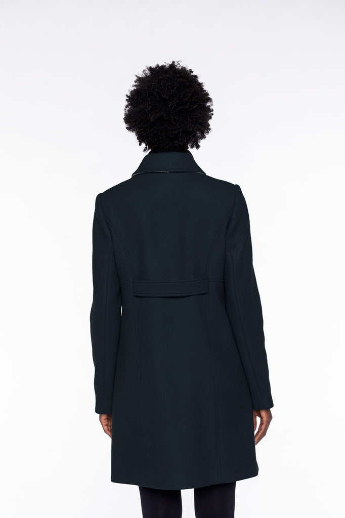 Manteau CHABOTTES-Manteau rétro en drap de laine bleu marine