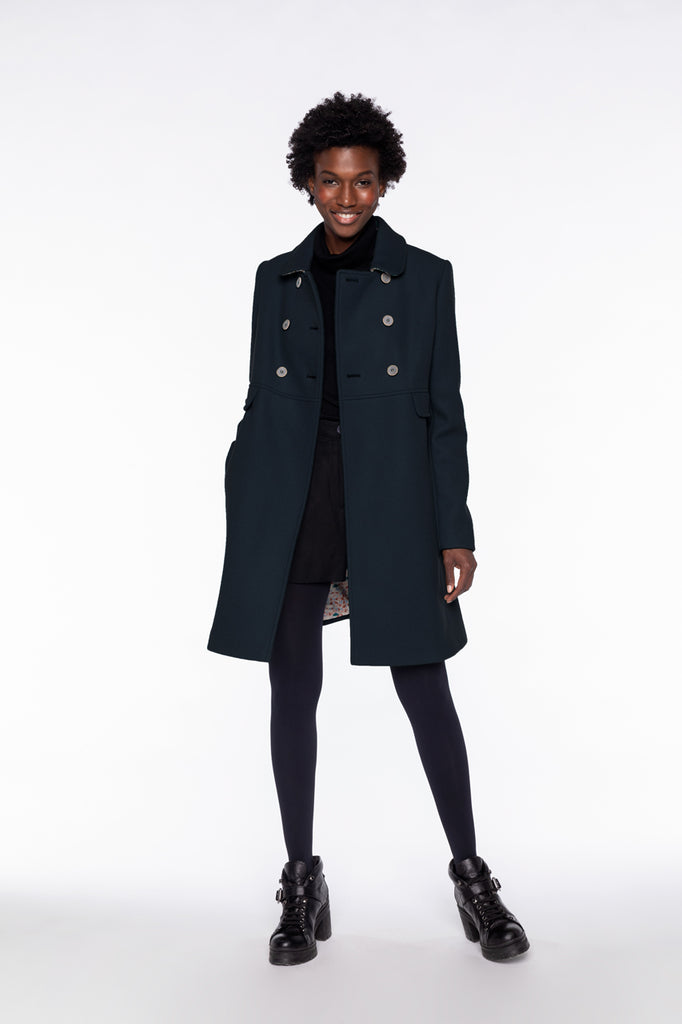 Manteau CHABOTTES-Manteau rétro en drap de laine bleu marine