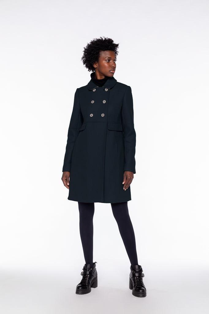 Manteau CHABOTTES-Manteau rétro en drap de laine bleu marine