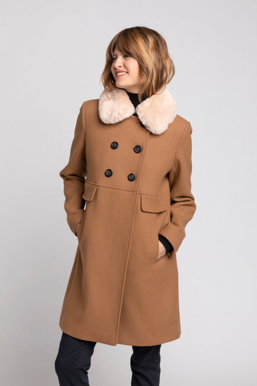 CHABOTTES coat Feminine mid length coat in camel wool cloth