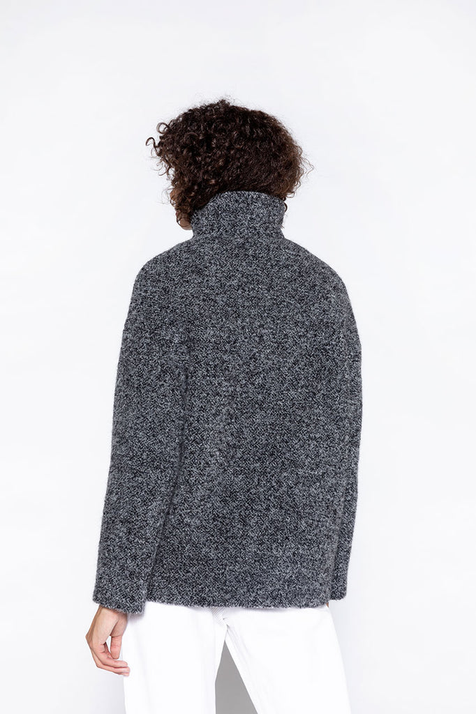 Manteau SOMAIN-Manteau court col montant en tweed noir