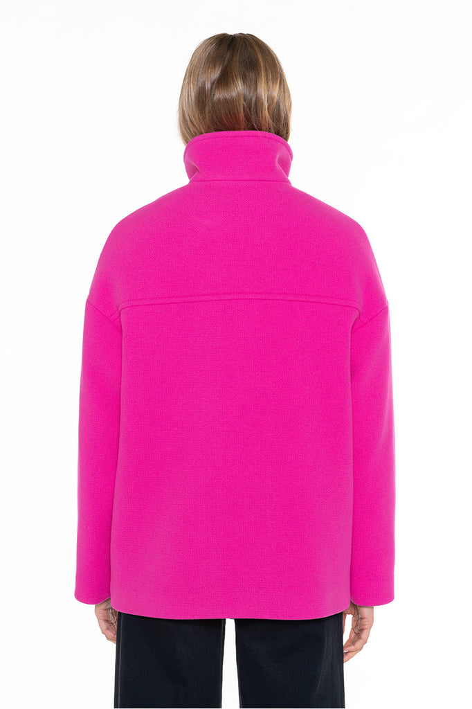 Manteau court Somain fuschia-Manteau court fuschia col montant