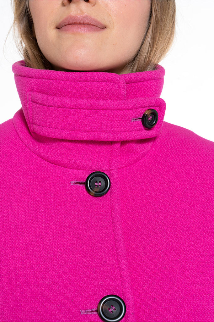 Manteau court Somain fuschia-Manteau court fuschia col montant