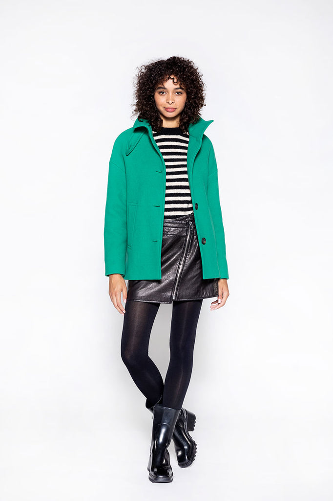Manteau SOMAIN-Manteau court vert col montant