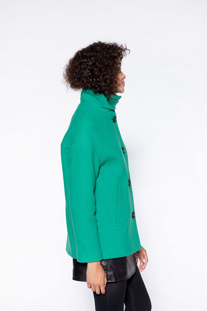 Manteau SOMAIN-Manteau court vert col montant
