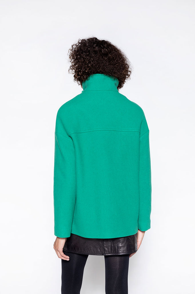 Manteau SOMAIN-Manteau court vert col montant