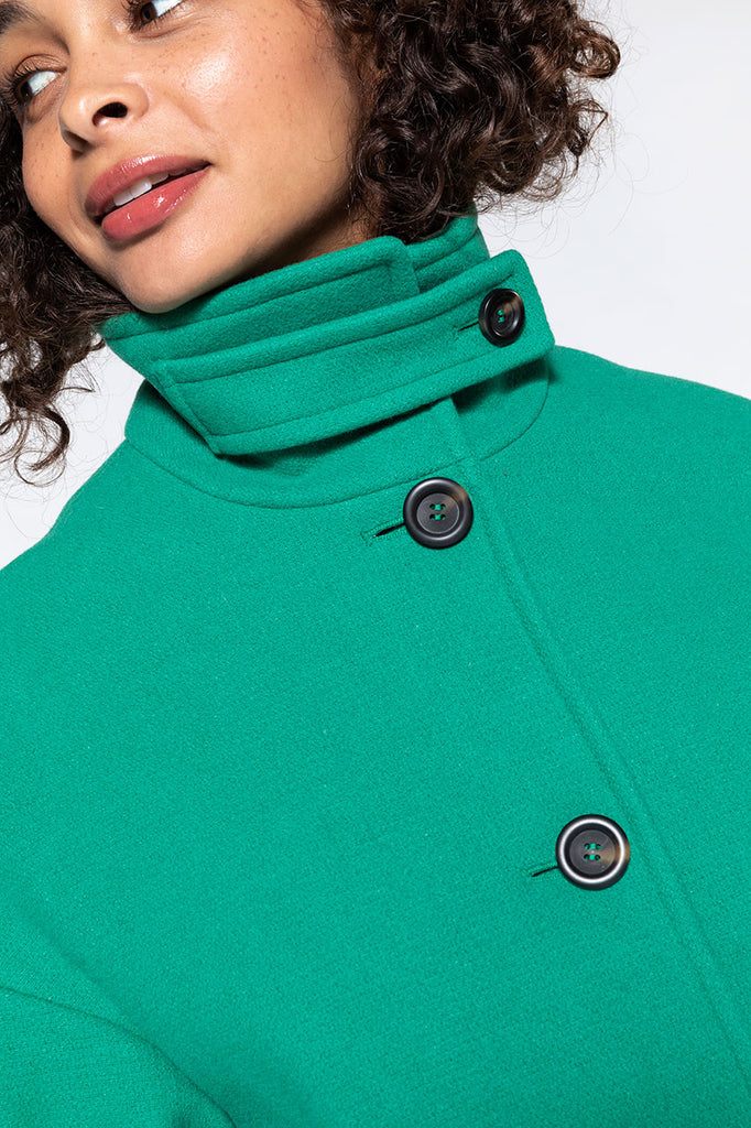 Manteau SOMAIN-Manteau court vert col montant