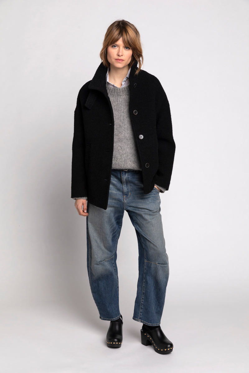 Manteau court oversize en bouclette de laine vierge noir Trench Coat Trench Coat France