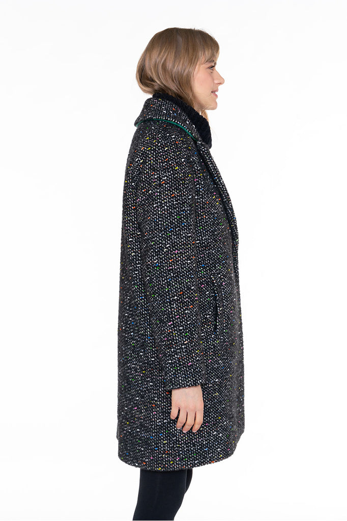 Manteau Cologne tweed noir-Manteau minimaliste en tweed noir