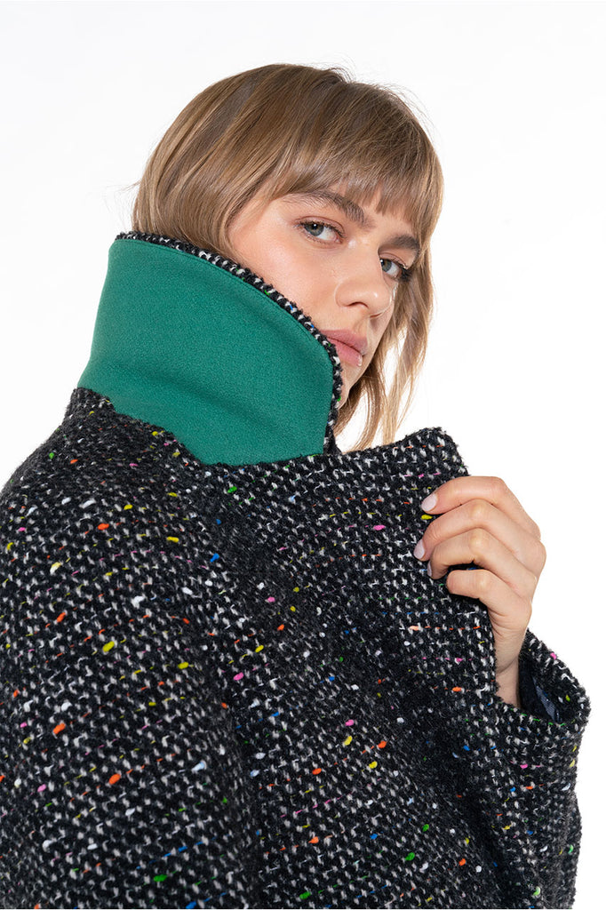 Manteau Cologne tweed noir-Manteau minimaliste en tweed noir