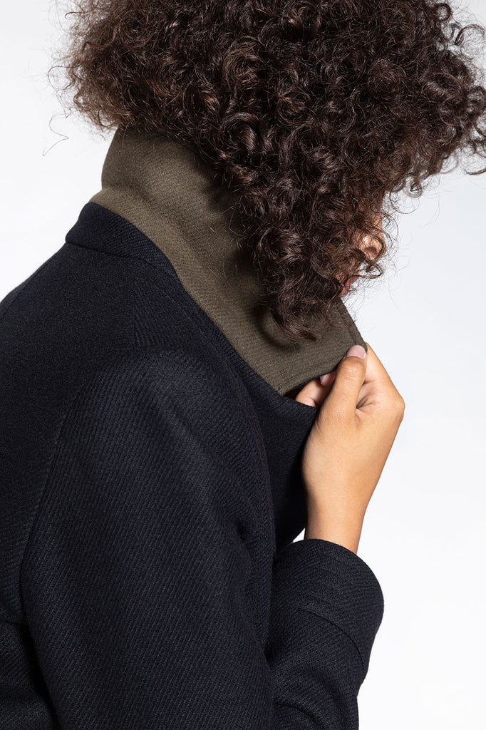 Manteau féminin Colmier noir-Manteau féminin cintré en drap de laine noir