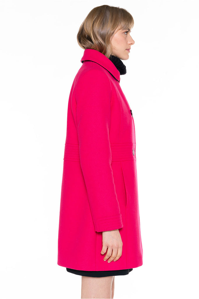 Manteau COLMIER-Manteau féminin cintré en drap de laine rose