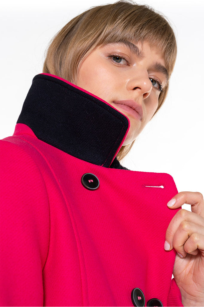 Manteau COLMIER-Manteau féminin cintré en drap de laine rose