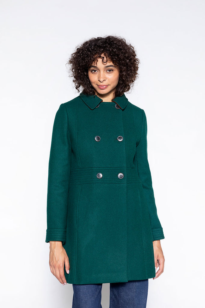 Manteau COLMIER-Manteau féminin cintré en drap de laine vert