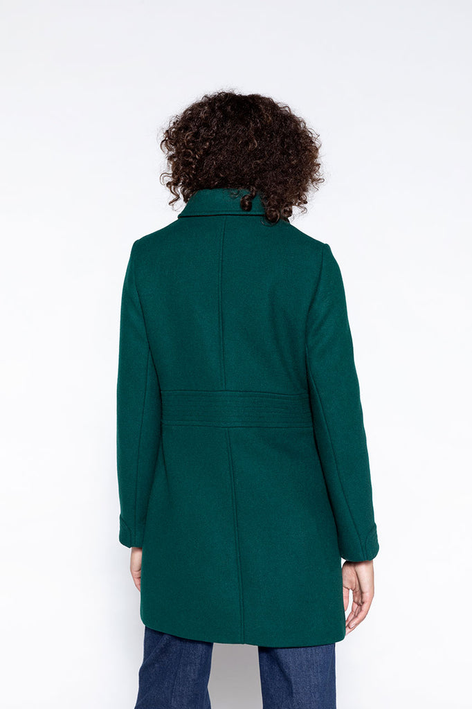 Manteau féminin Colmier vert-Manteau féminin cintré en drap de laine vert