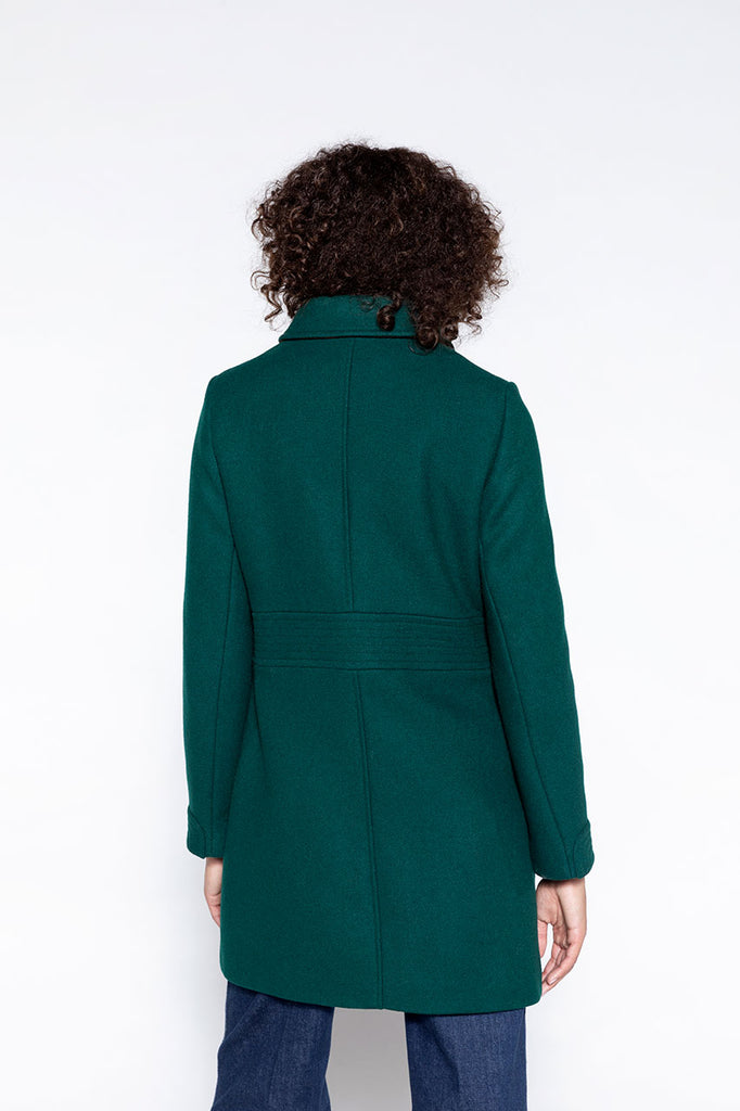 Manteau COLMIER-Manteau féminin cintré en drap de laine vert