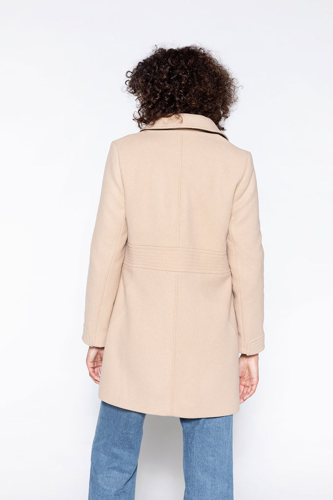 Manteau féminin Colmier sable-Manteau féminin cintré en drap de laine sable