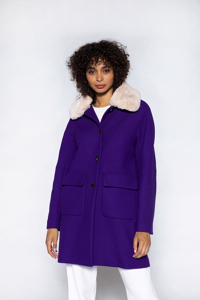 Manteau Mouzon laine vierge violet-Manteau évasé en drap de laine vierge violet