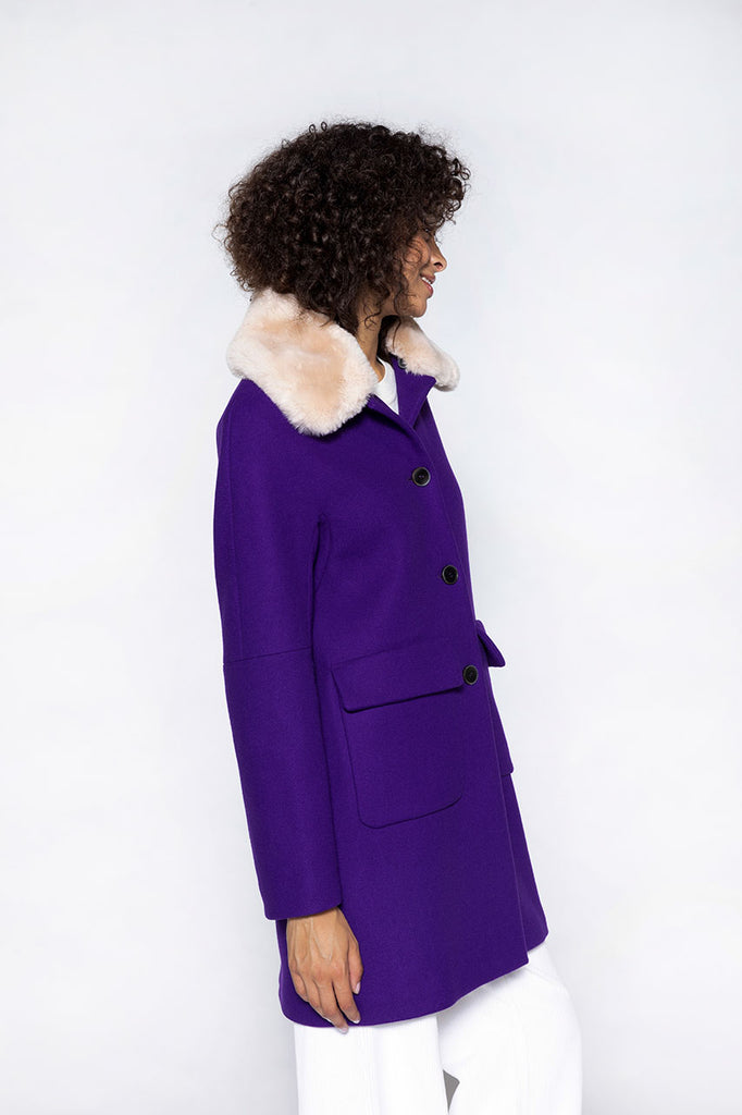 Manteau Mouzon laine vierge violet-Manteau évasé en drap de laine vierge violet