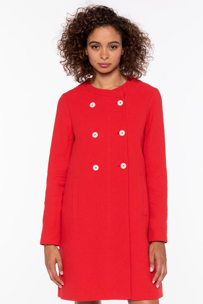 Manteau FELCE-Manteau sans col uni en coton rouge