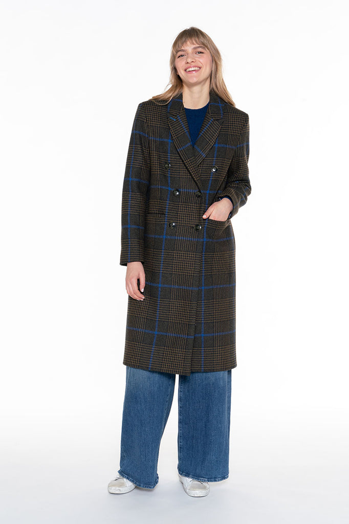 Manteau long Galan carreaux-Pardessus long masculin à carreaux vert olive